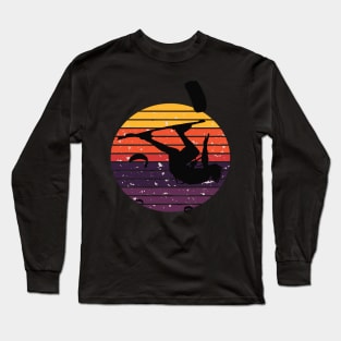 Kitesurfer Somersaulting Black Silhouette Retro Sunset Long Sleeve T-Shirt